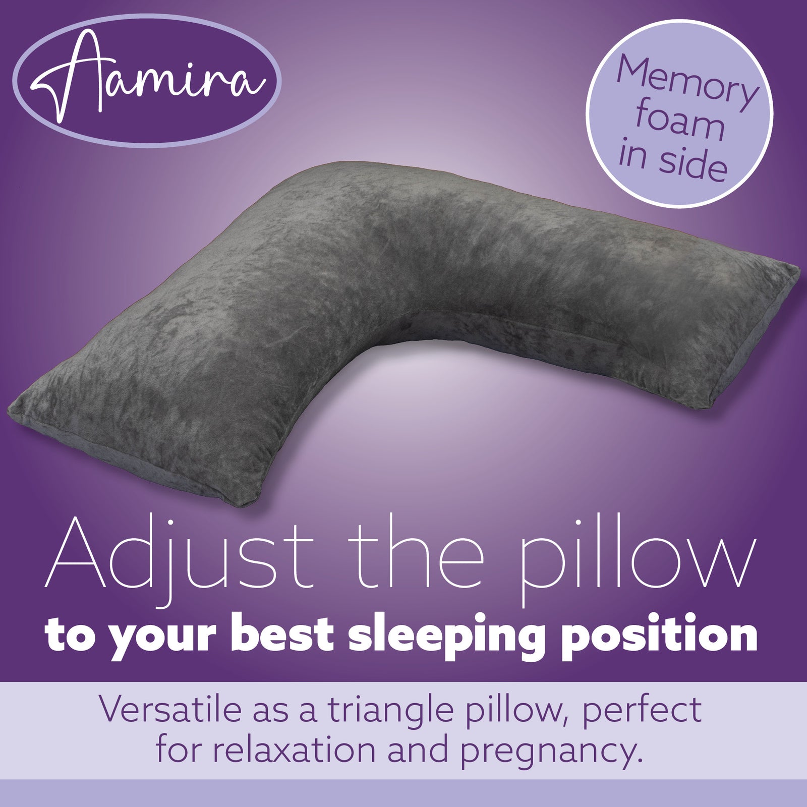 V Shaped Pillow Shredded Orthopaedic Memory Foam, Head, Neck & Back Pregnancy Maternity Support, Washable Cover | V Shape | Grey