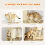 Cat Tree For Indoor Cats, 134cm Scratching Post Climbing Tower | Beige