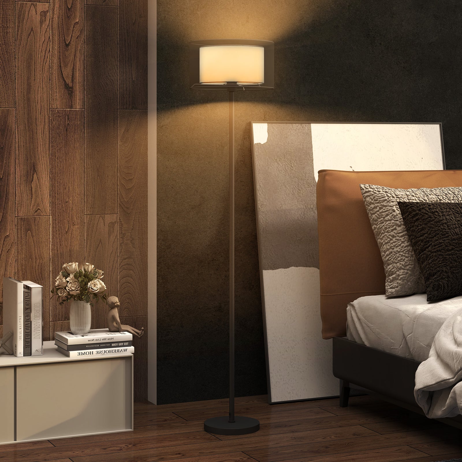 Modern Standing Lamp With Double Layer Shade Foot Switch