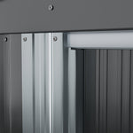 4 x 8 ft Outdoor Metal Storage Shed with Extended Roof, Sliding Doors, including Shelves &  Hooks, Garden Tool Shed