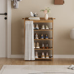 Bamboo Shoe Cabinet With Curtain 5/6-layer Entryway Shoe Rack Storage Organizer | Small
