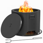 Round Fire Pit W/ Lid & Poker, Black