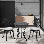 3-Piece Black Cast iron outdoor dining set circular patio balcony table and 2 chairs small weather-resistant furniture | Set of 3 | Black