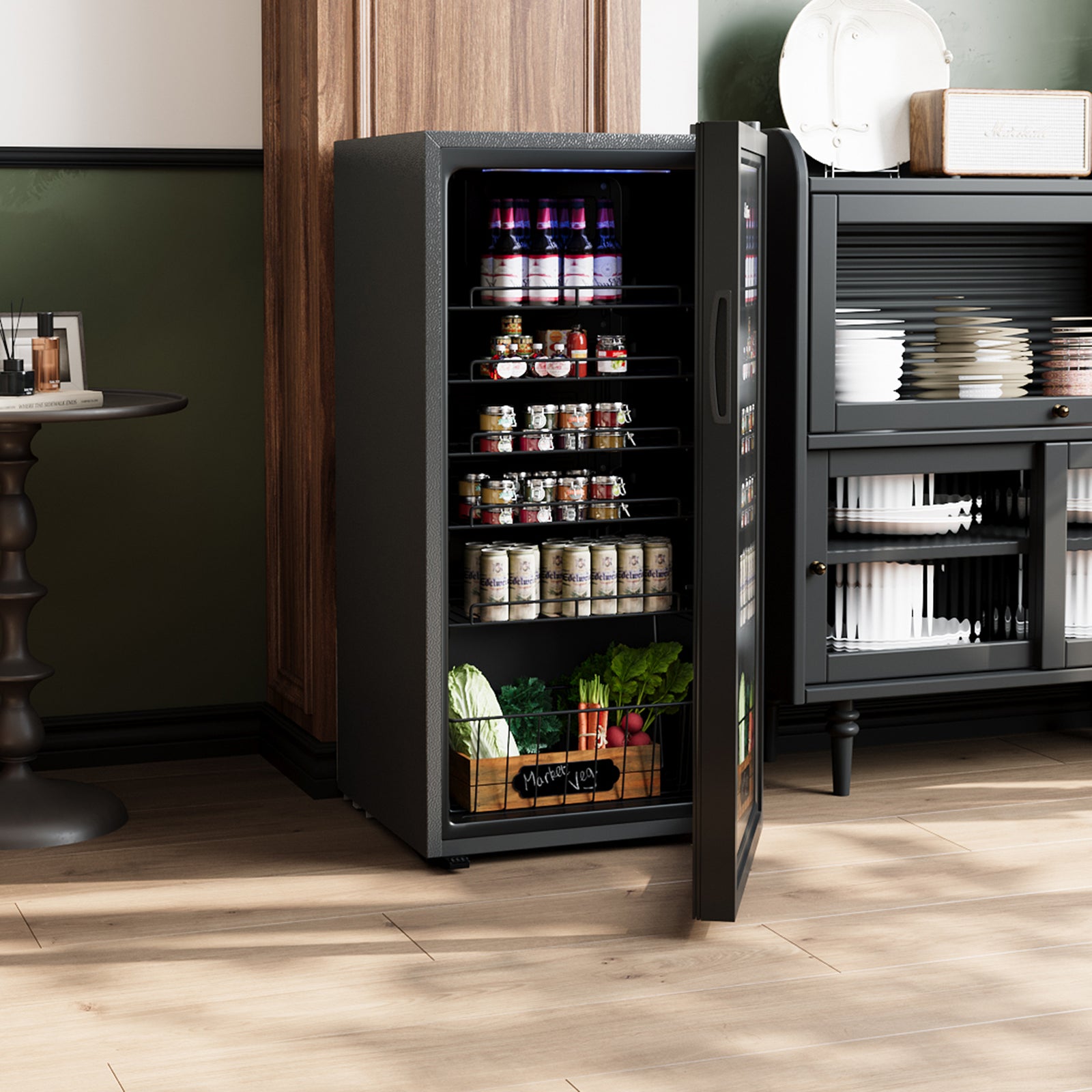 Glass Door Beverage Cooler With Led Light | 99l | Black