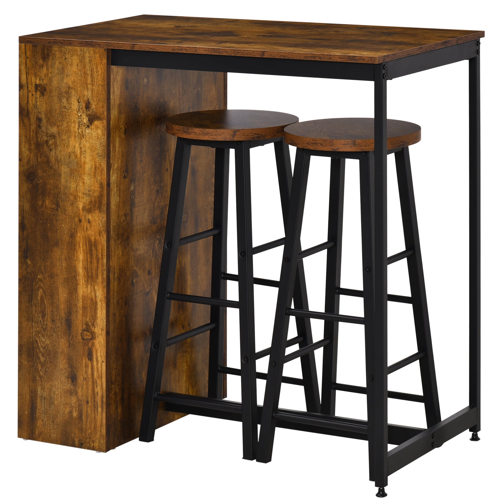 Bar Table Set With Storage Shelf, 2 Stools
