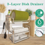 Kitchen 3-tier Dish Drainer Storage Stand Bowl Plate Dryer Tray White