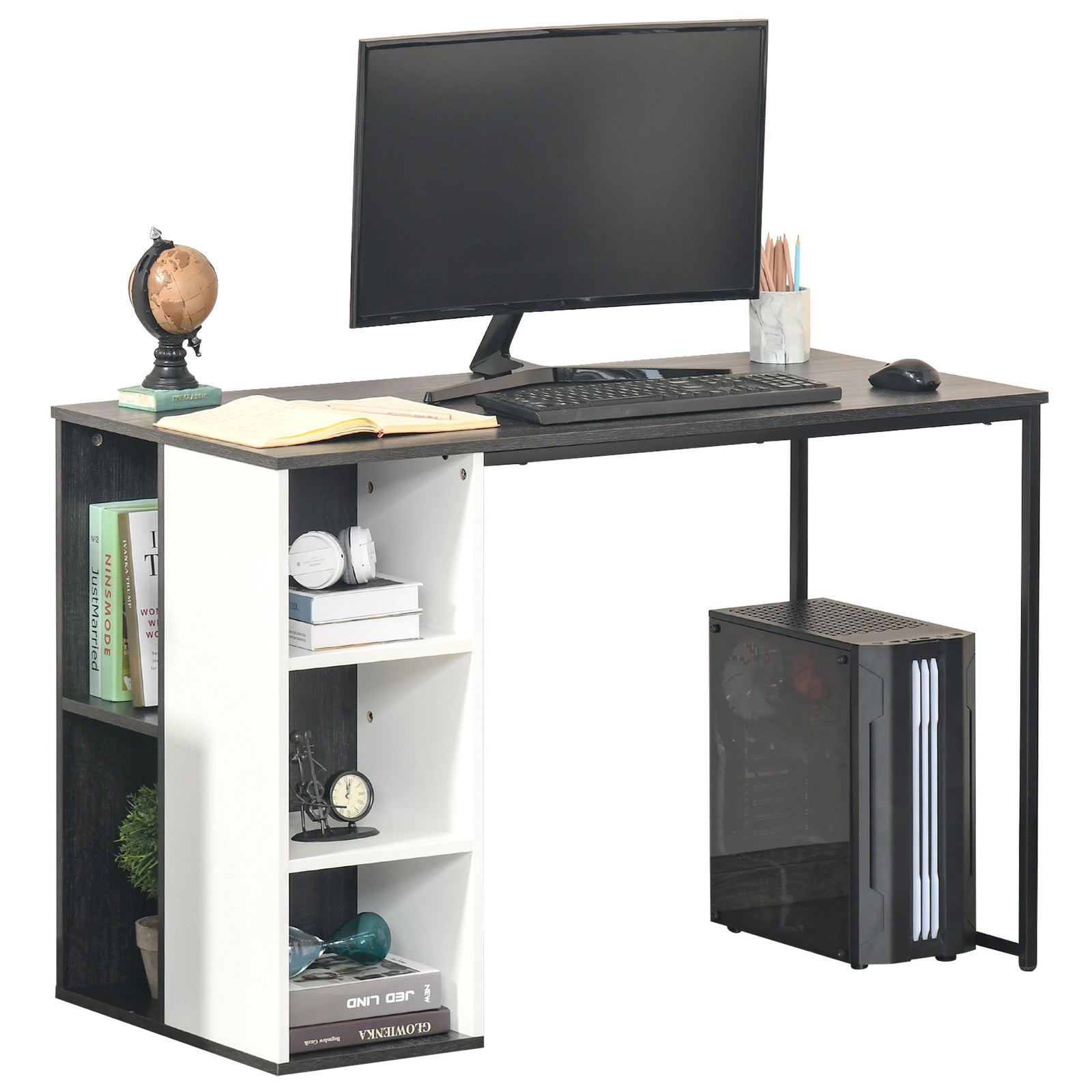 HOMCOM Home Office Computer Desk With Storage Shelves Writing Table