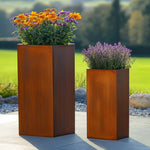 Corten Steel Tall Square Planter - Pre-rusted | 40cm x 40cm x 100cm | Brown