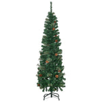 5.5/6.5ft Artificial Slim Christmas Tree With Pine Cones | 5.5ft | Green