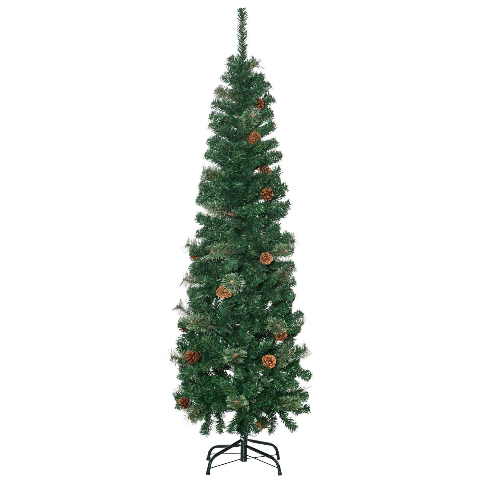 5.5/6.5ft Artificial Slim Christmas Tree With Pine Cones | 5.5ft | Green