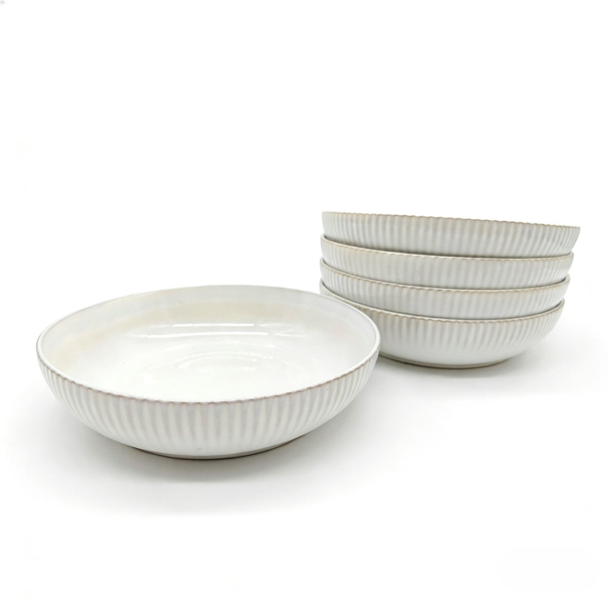 Reactive Cream Glaze Dinnerware Pasta Bowl Set 21.5cm | Set of 4 | Cream