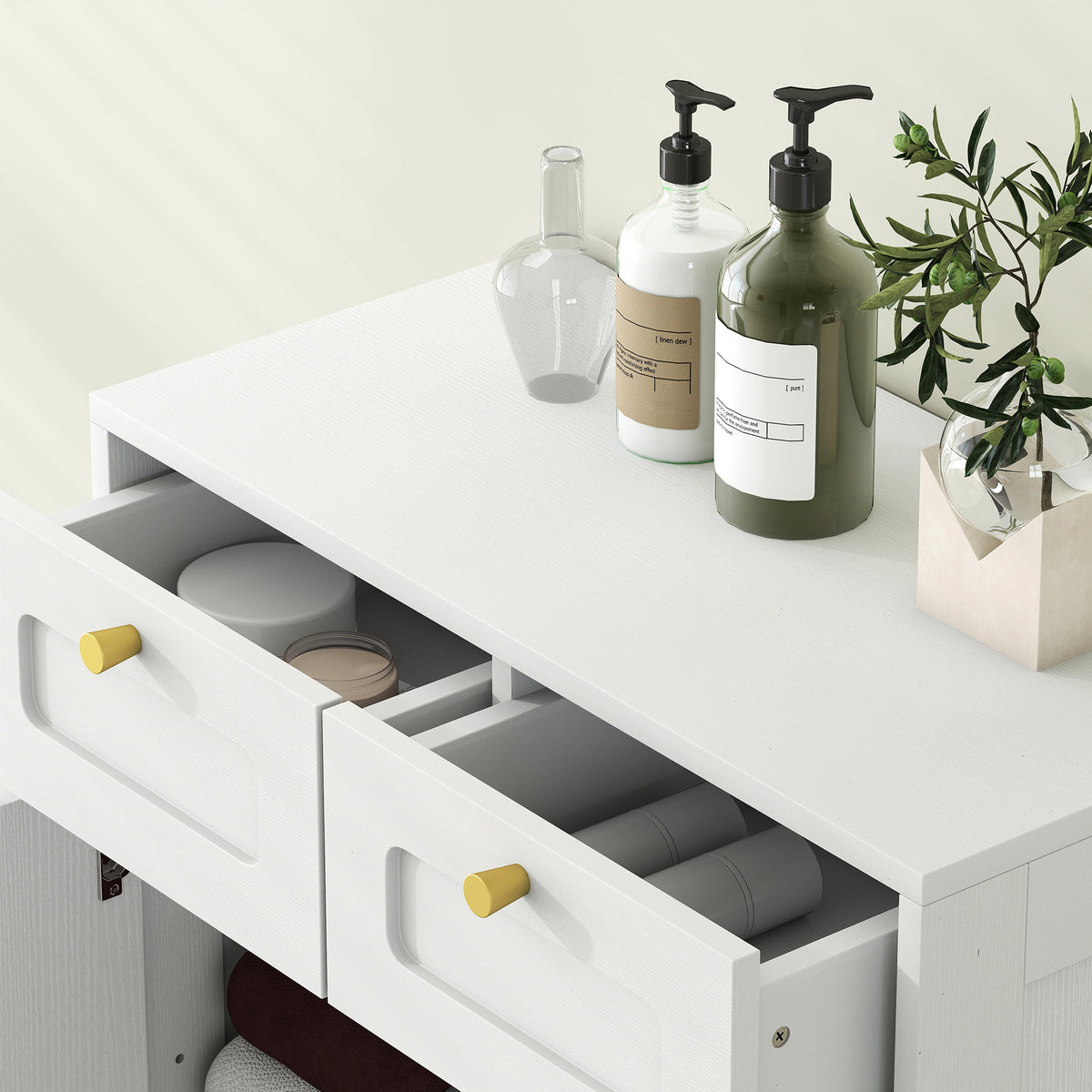 Bathroom Floor Cabinet, Bathroom Storage Unit With 2 Doors, White