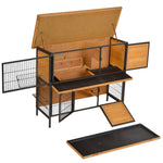 2-story Wooden Metal Rabbit Hutch Bunny Cage W/ Ramp Feeding Trough