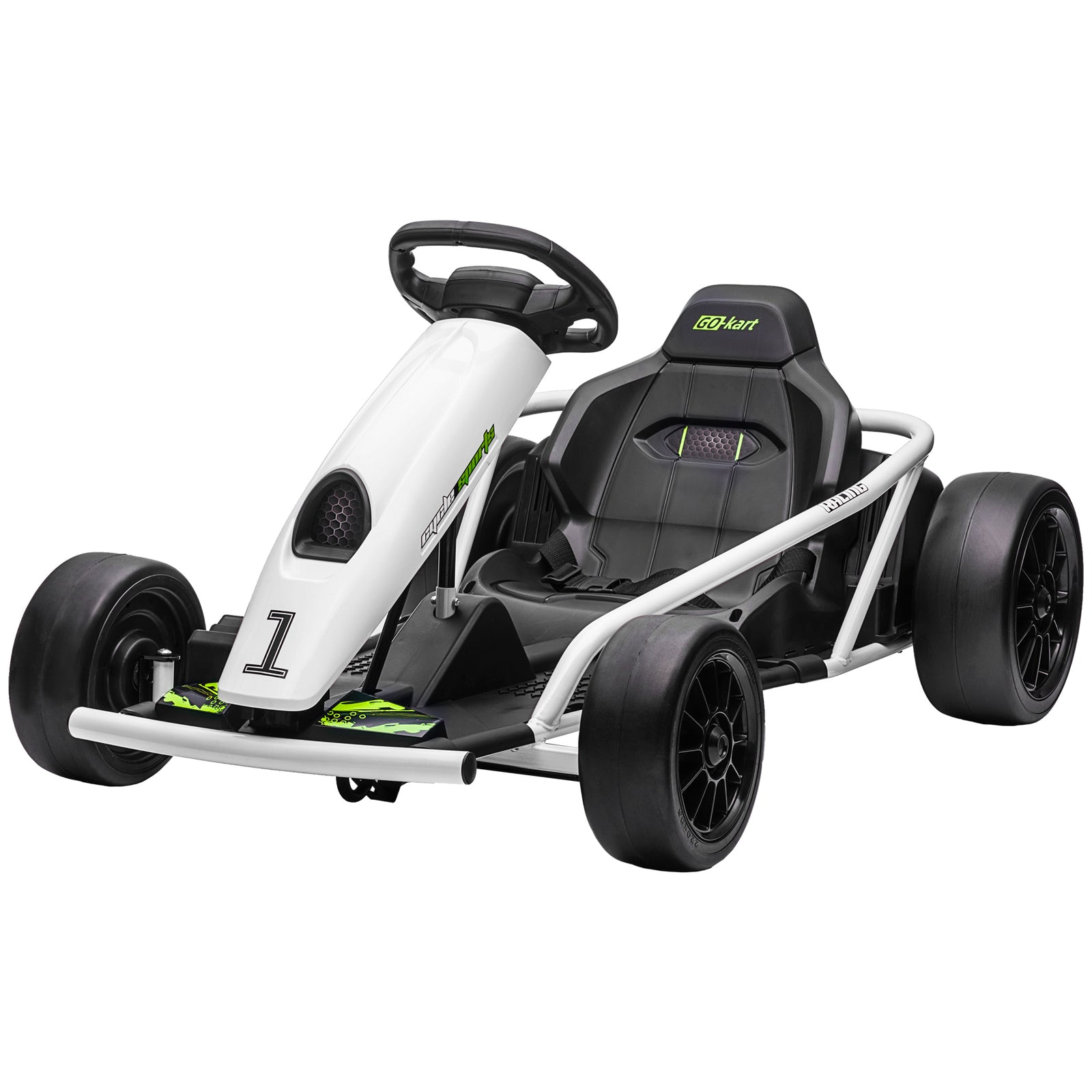 24v Electric Go Kart For Kids With Music, Horn Honking, Slow Start | White