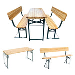 3 Pcs Picnic Table Set Rustic Wooden Folding Garden Benches Table Set