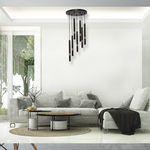 Monza Designer Black Pendant Lamp (7xg9) High Quality Hand Made From Matt Black Alloy With Luxurious Gold Detail