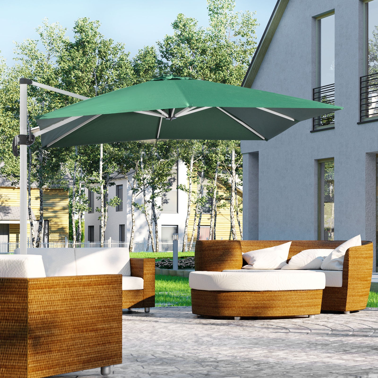 3x3m Cantilever Roma Parasol W/ 360° Crank Handle Tilt | Green