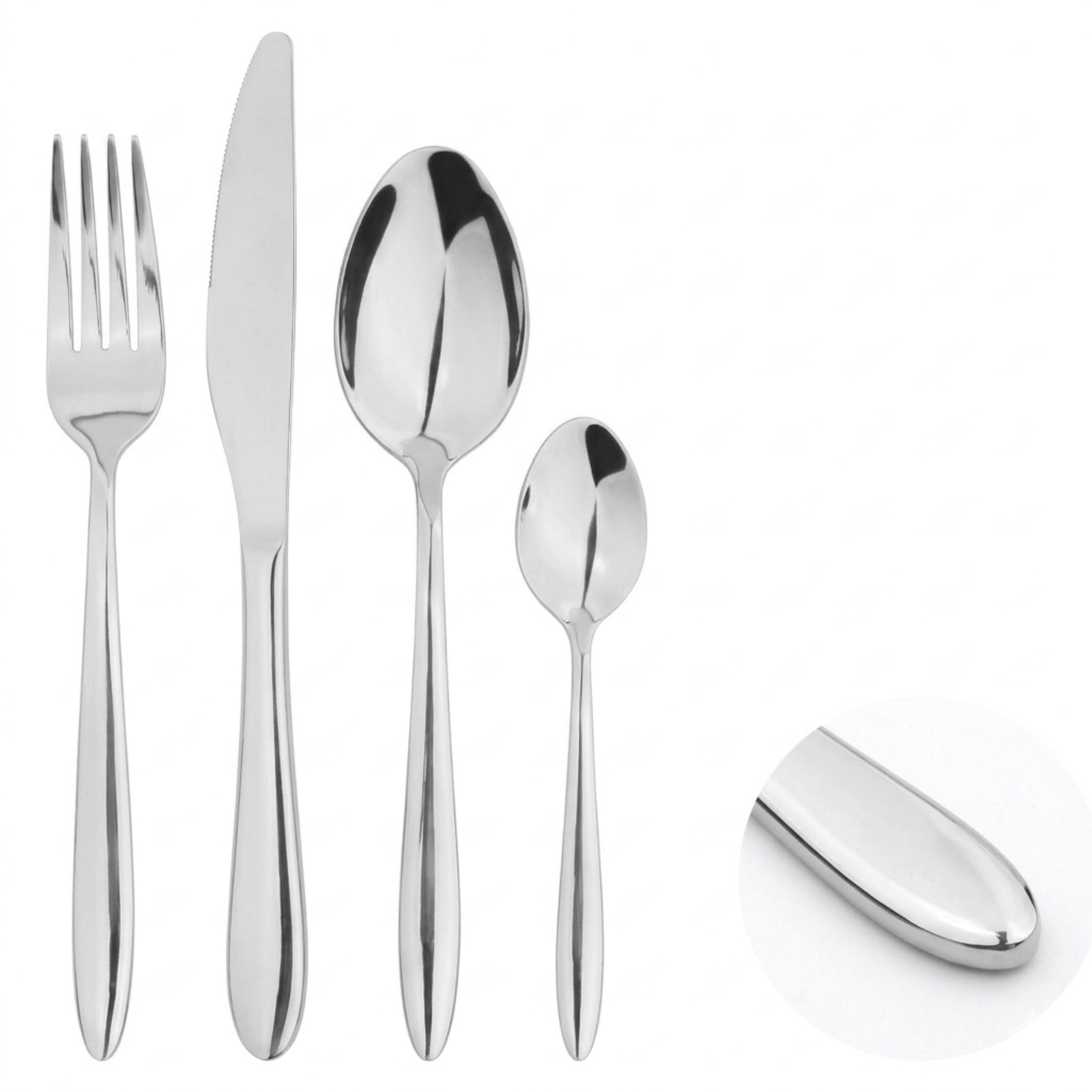 Cutlery Set Fork Spoon Sets Anydate Pointed End | Set of 16 | Silver