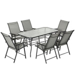 Outdoor Dining Set Steel Frames W/ 4 Chairs Coffee Table | 7 | Gray