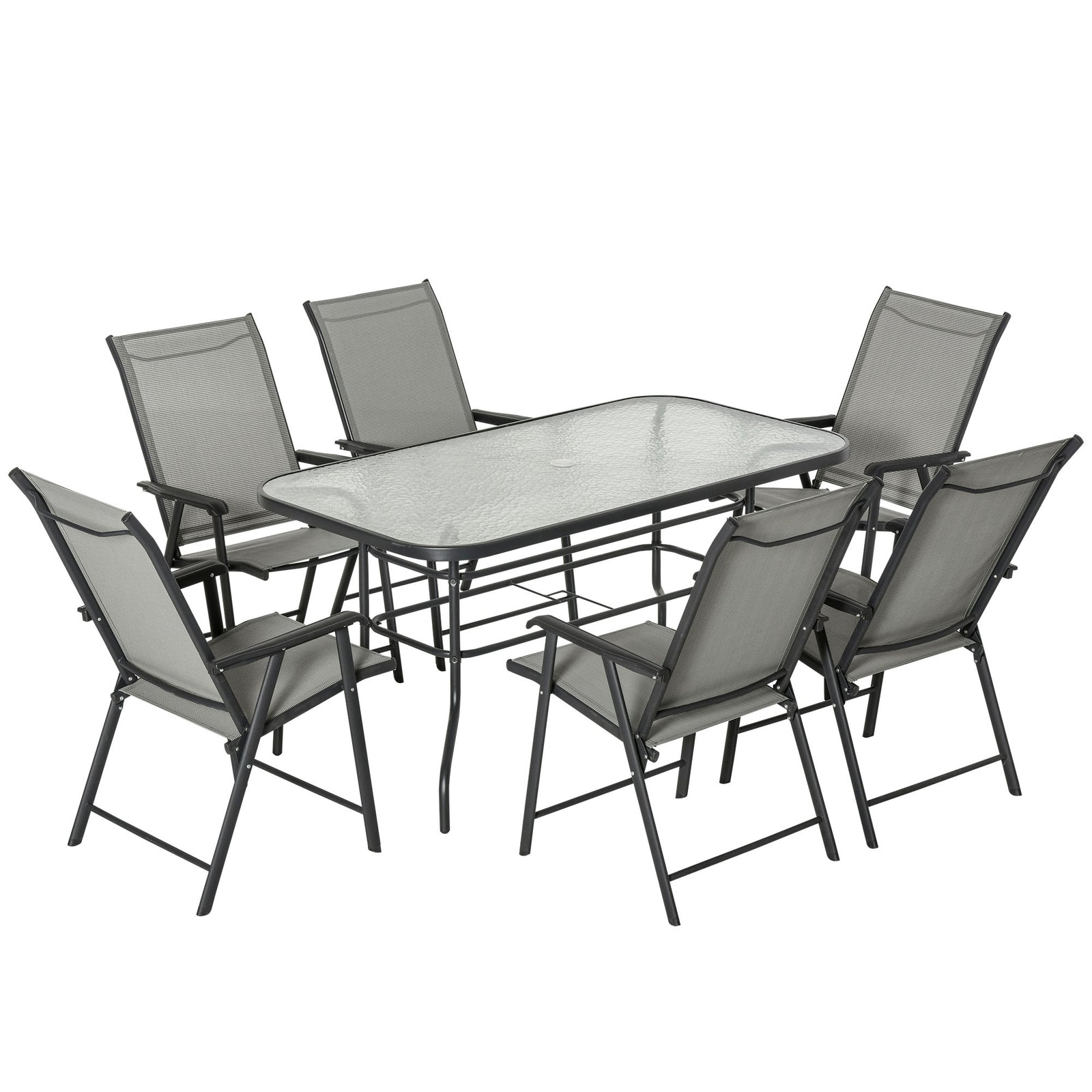 Outdoor Dining Set Steel Frames W/ 4 Chairs Coffee Table | 7 | Gray