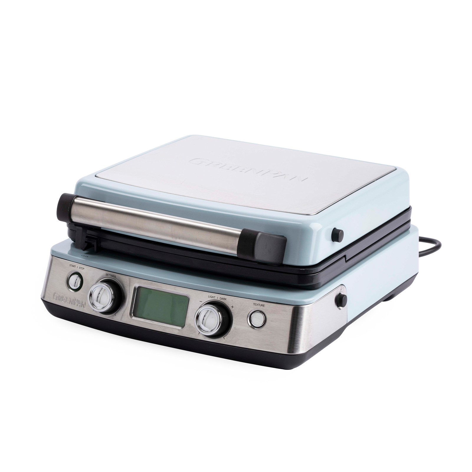 Elite Belgian Waffle Maker, Pfas-free Non-stick Ceramic Plates, Adjustable Controls | Light Blue