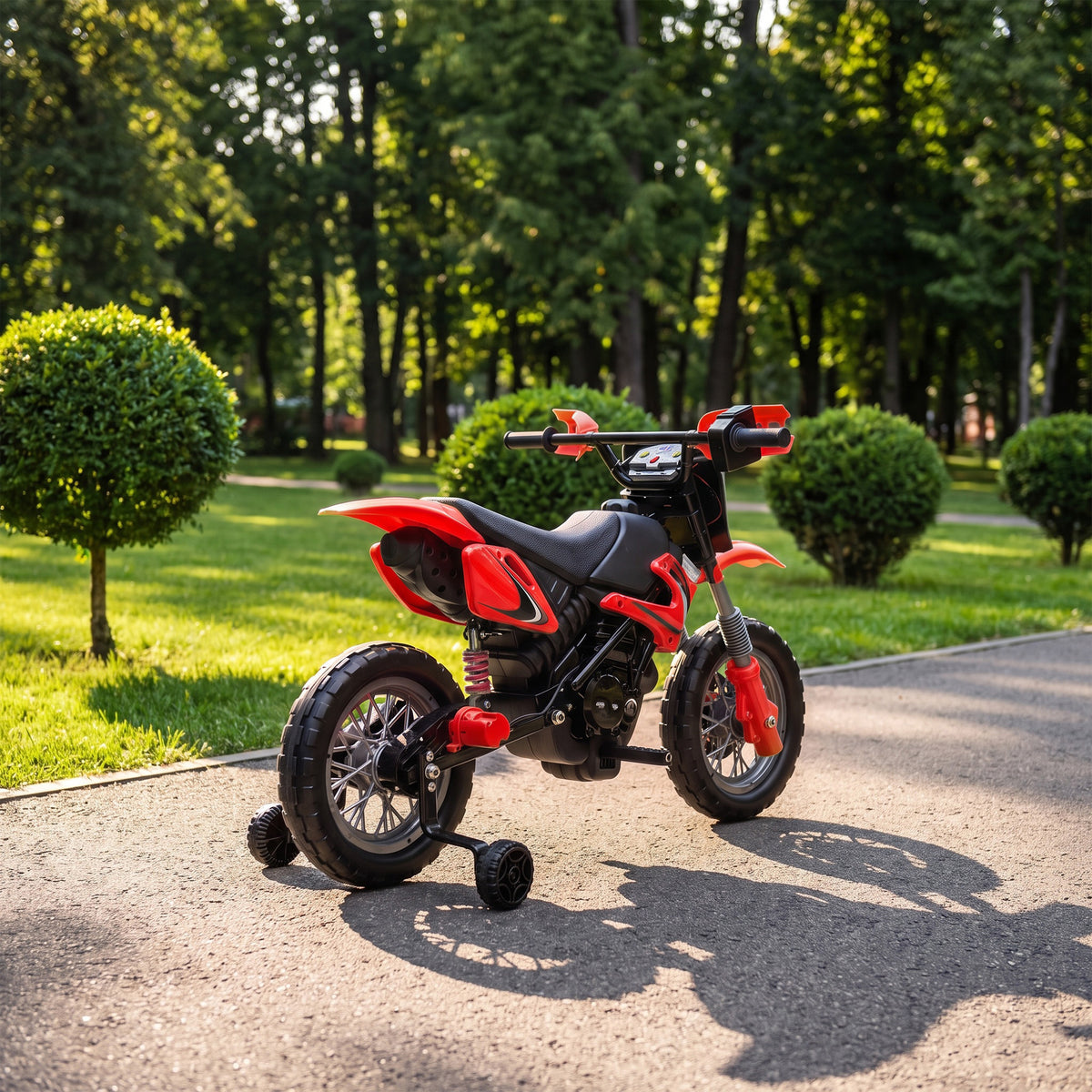 12v Kids Electric Motorbike With Dual Motors Training Wheels | Red