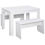 3 Pcs Modern Dining Table Set   Table 2 Bench Seats Compact