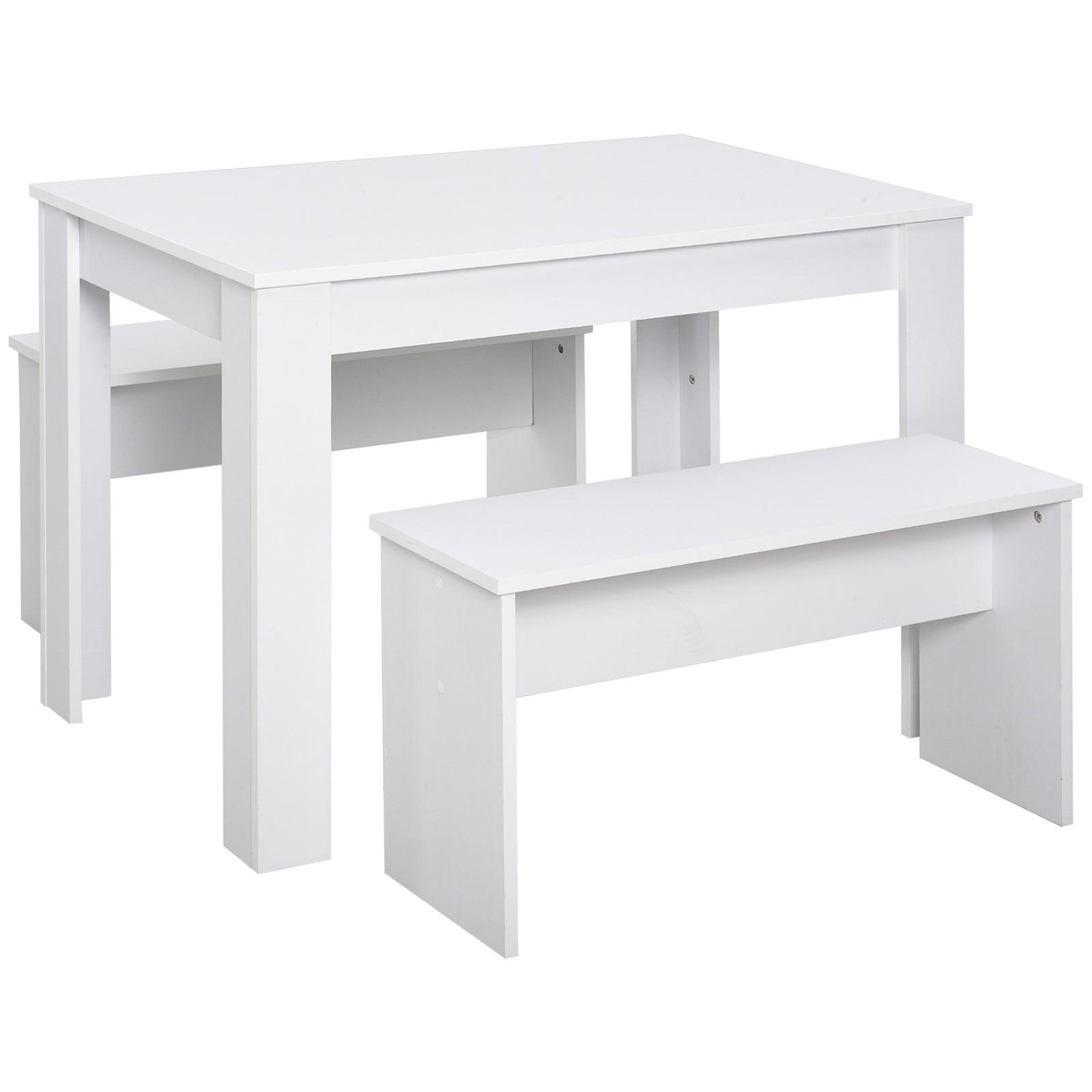 3 Pcs Modern Dining Table Set   Table 2 Bench Seats Compact