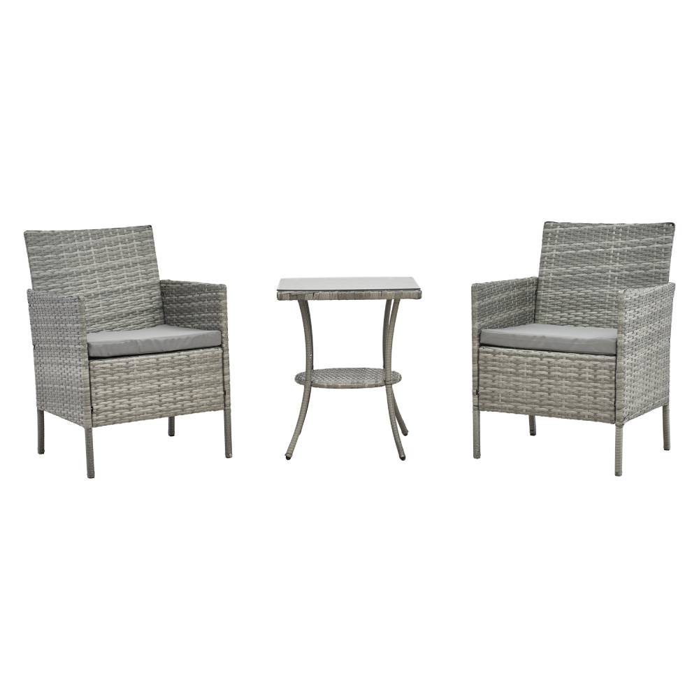 3-piece Pe Rattan Garden Furniture Set, Outdoor Patio Table And Chairs Set | Grey