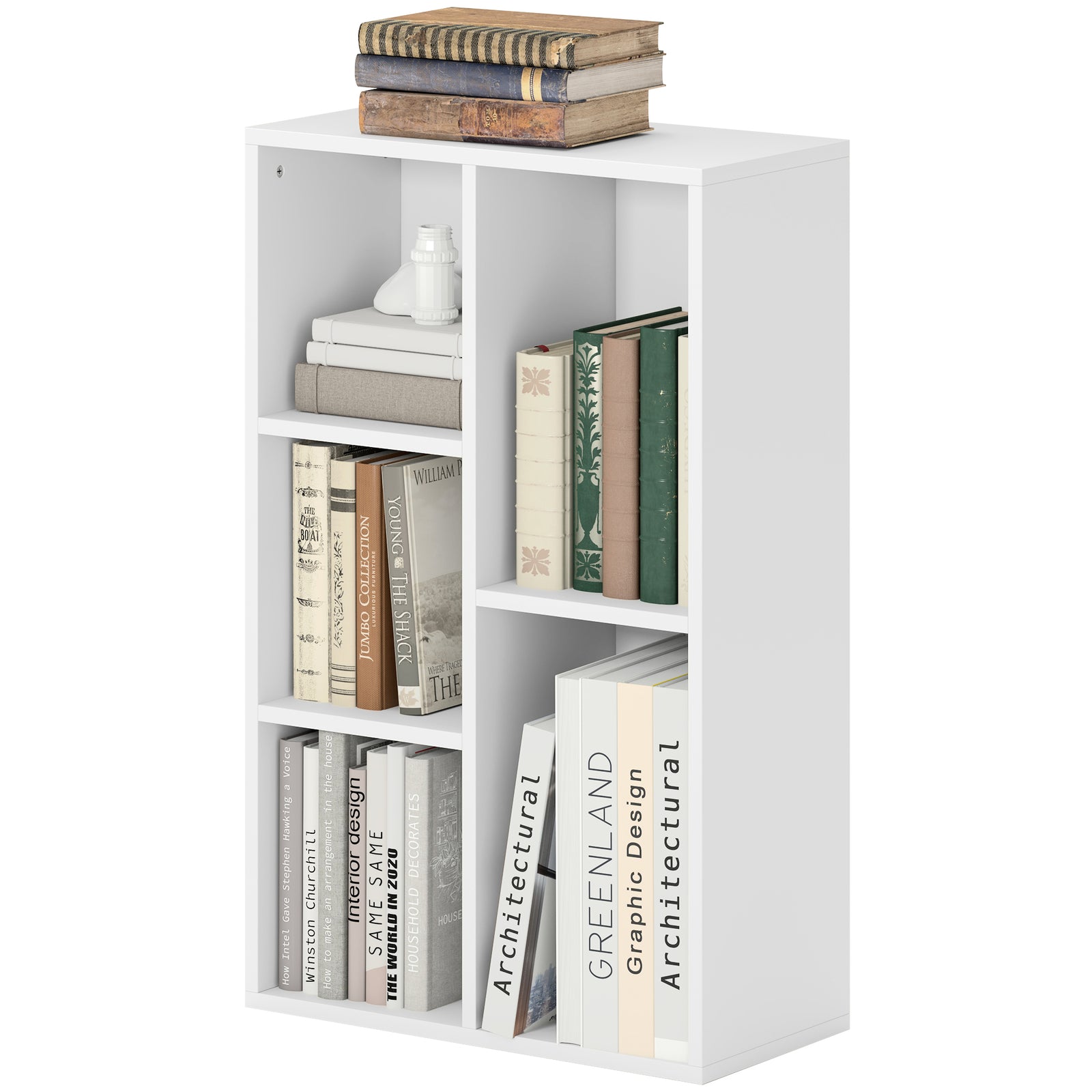 2-tier Bookshelf With 5 Open Storage Compartments | One Size | White