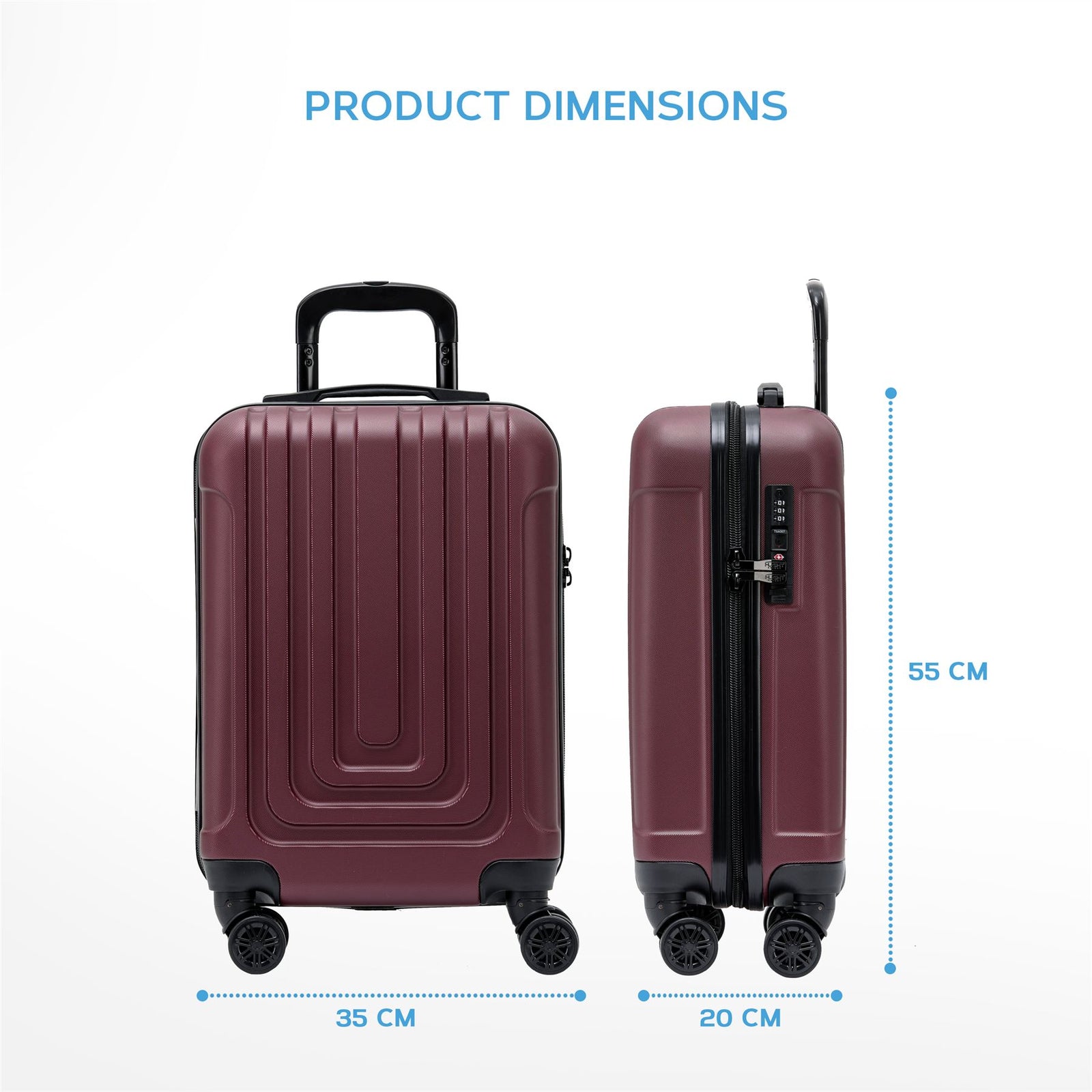 55x35x20cm Cabin Carry Bag Hard Shell Suitcase 100+ Airline Approved | Cabin | Burgundy