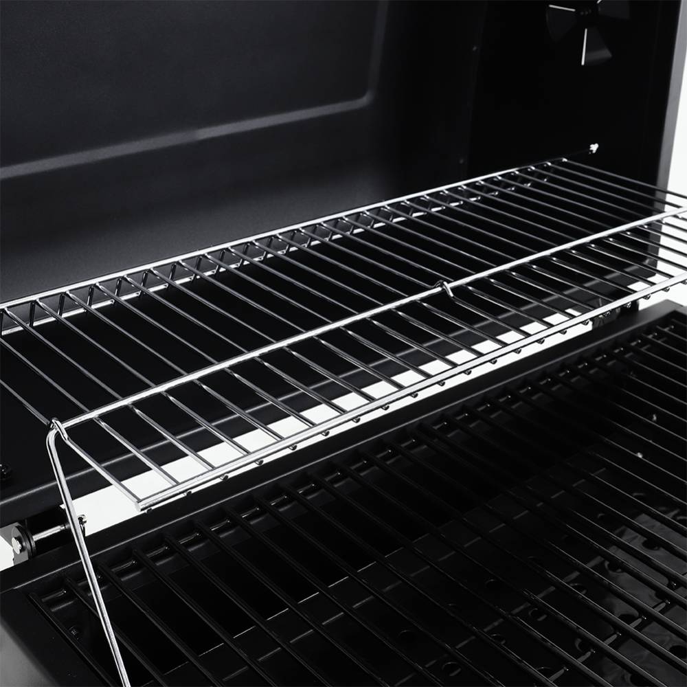 Charcoal BBQ Grill with Lid, Barrel Grill with Warming Rack, Thermometer & Side Shelves, Outdoor Barbecue with Wheels