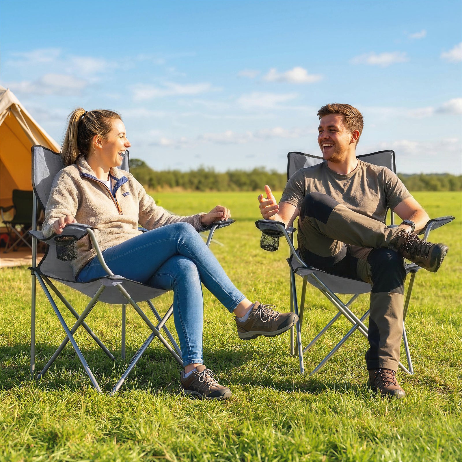 Camping Chair Set Of 2 Portable Folding | Grey