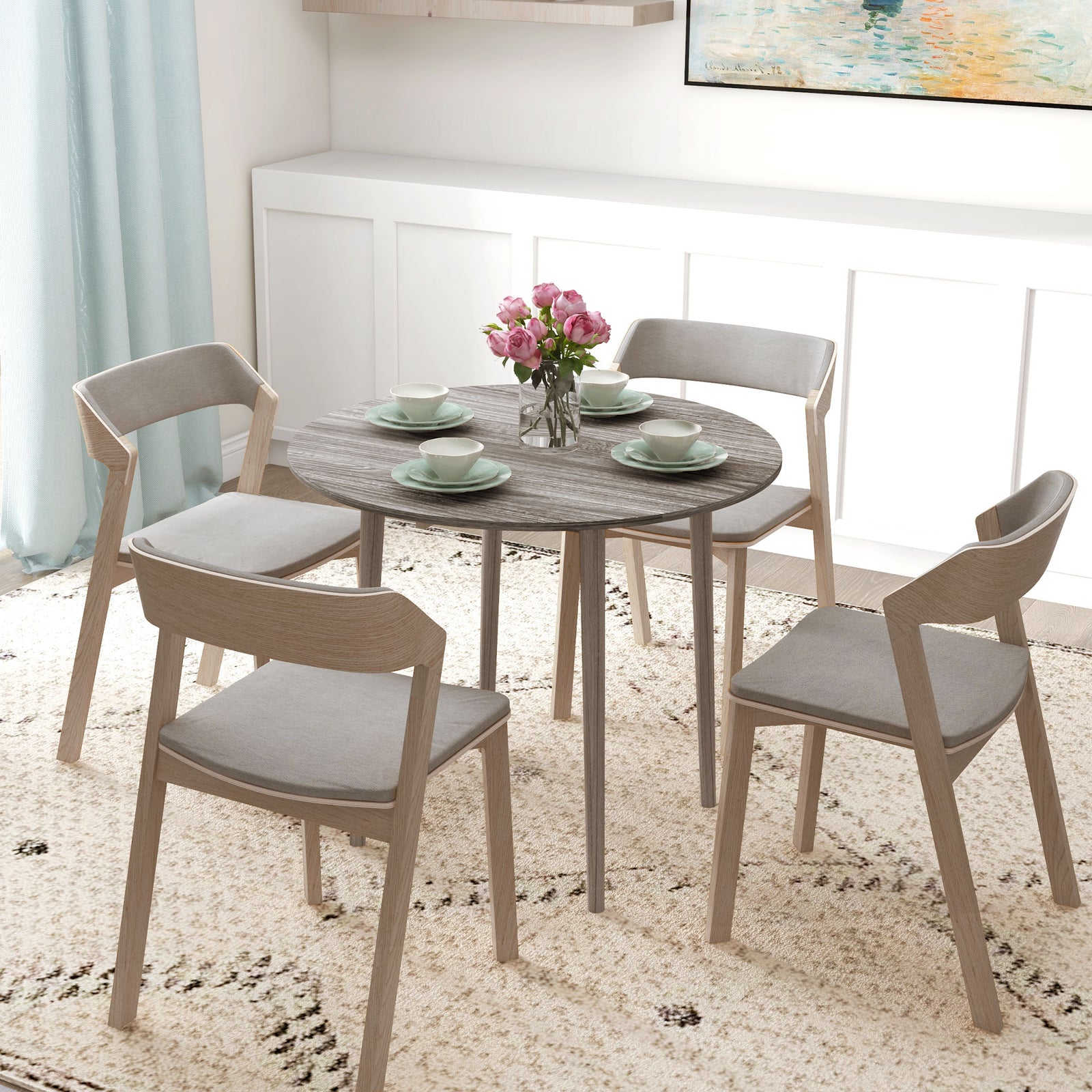 Folding Dining Table For 4, Round Drop Leaf Table