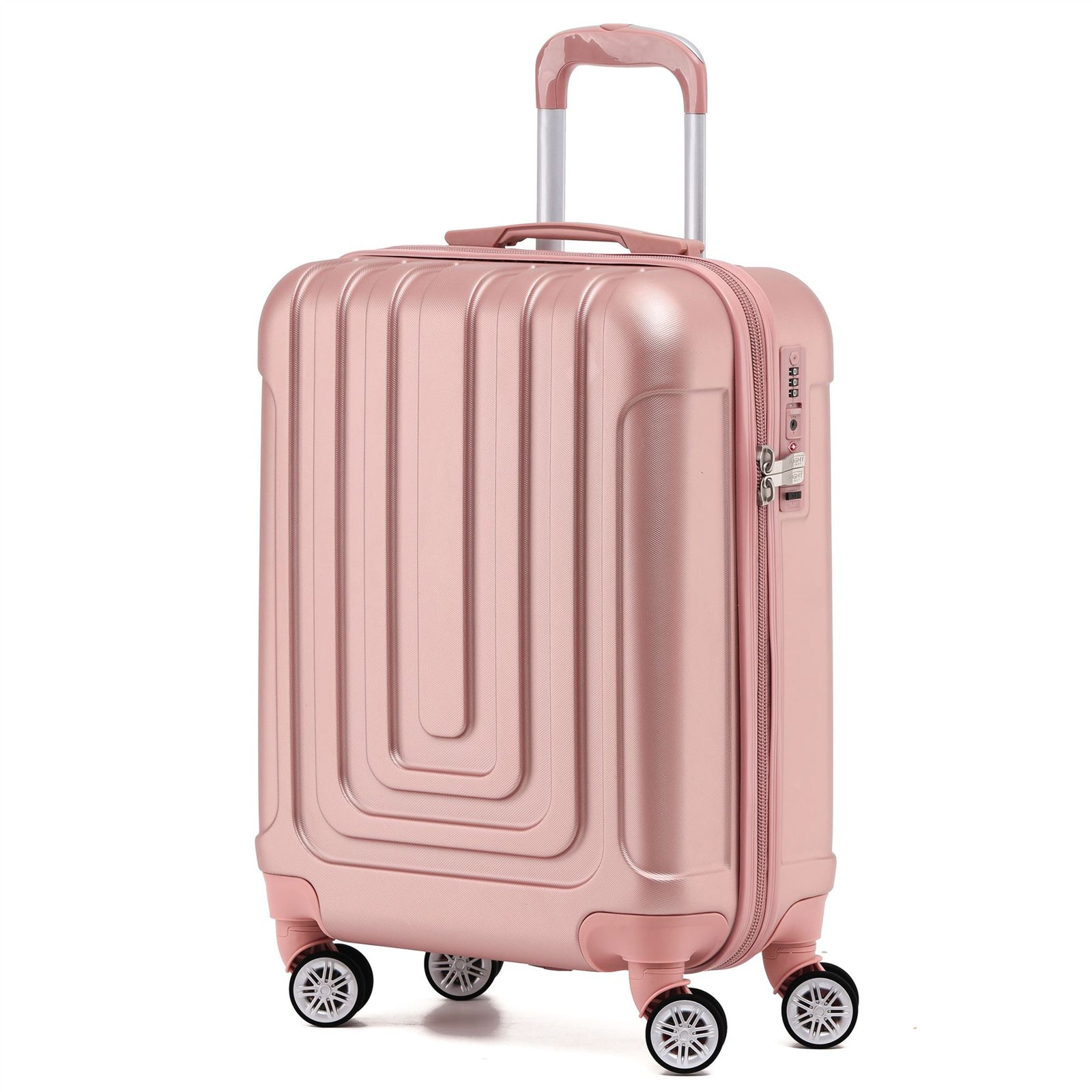 55x40x20cm Lightweight Luggage Overhead Cabin Hard Shell Cabin Suitcase 60+ Airlines Approved - Carry On Case - 4 Wheels | Cabin | Rose Gold
