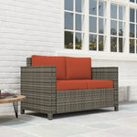 Rattan Wicker 2-seat Sofa Loveseat Padded Garden Furniture | Orange