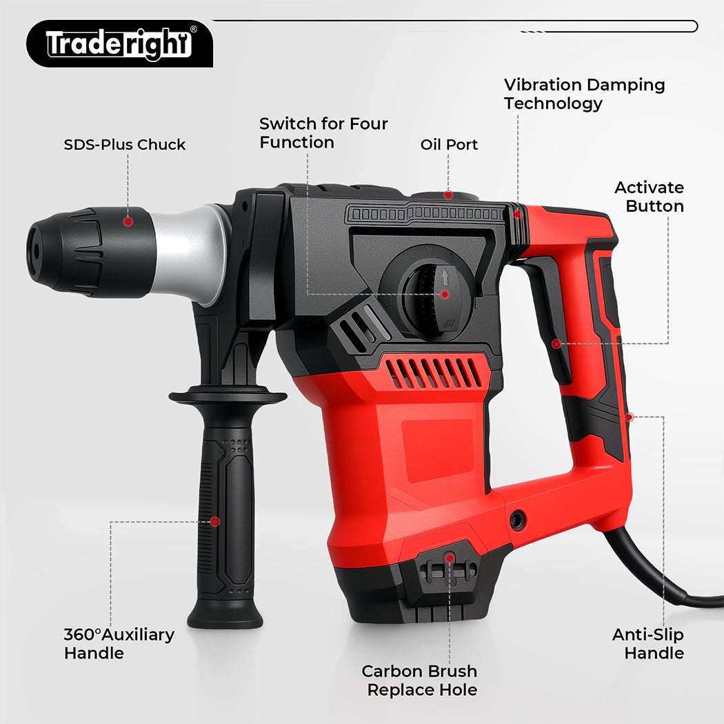 Hammer Drill Heavy Duty Corded Electric Impact Driver With Bit Set | Red