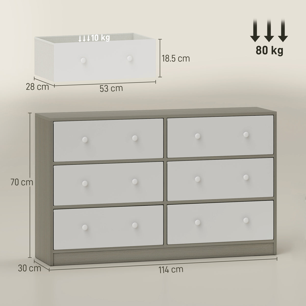 Chest Of Drawers, 6 Drawer Dresser For Bedroom | White