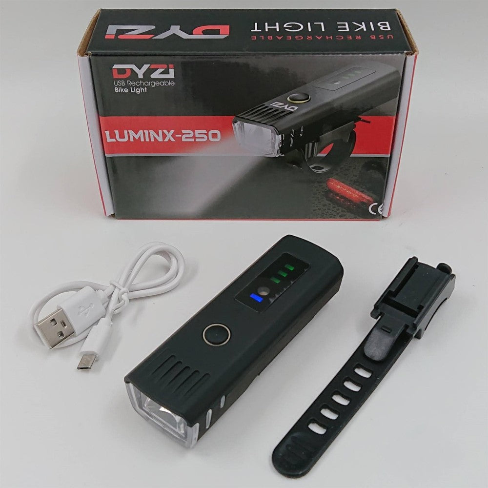Dyzi Usb Rechargeable Bike Front Light: 4 Modes Daylight Sensor