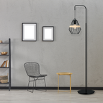 Cliff Black Floor Lamp Hand Made Matt Black Cage Style Lamp With Natural Wood Detail