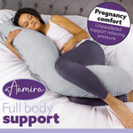 L Shaped Pregnancy Pillow, 145x25x20cm Shredded Memory Foam Full Body Maternity Cushion For Sleeping | J Shape | Light Grey