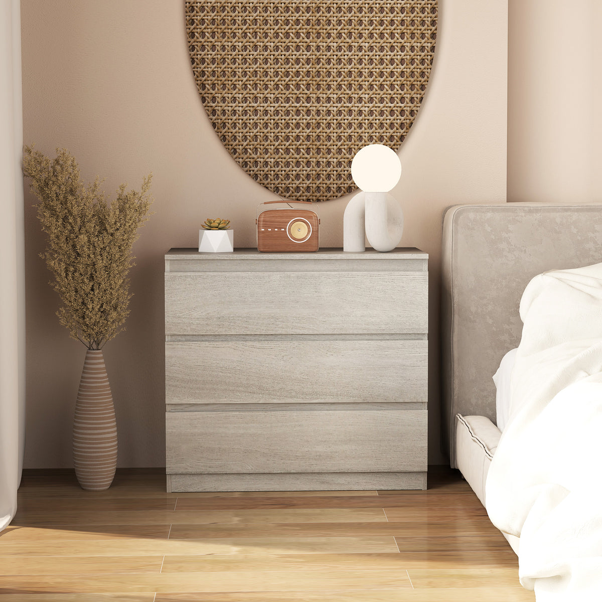 HOMCOM Chest Of Drawers, 3 Drawer Storage Cabinet Unit For Bedroom, Grey