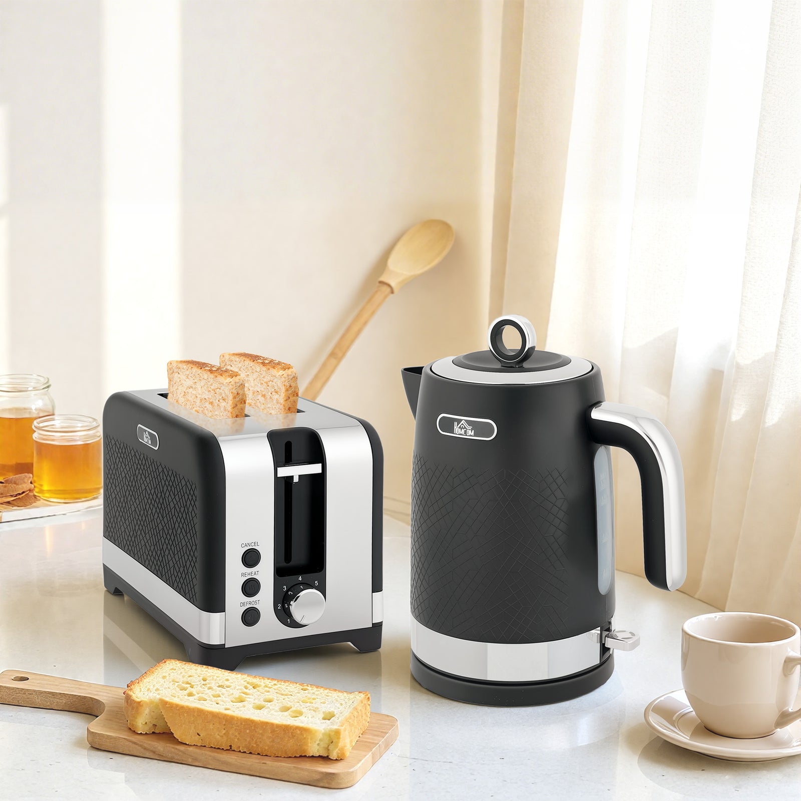 3000w Rapid Boil Kettle And Toaster Set With Otter Thermostat | Black