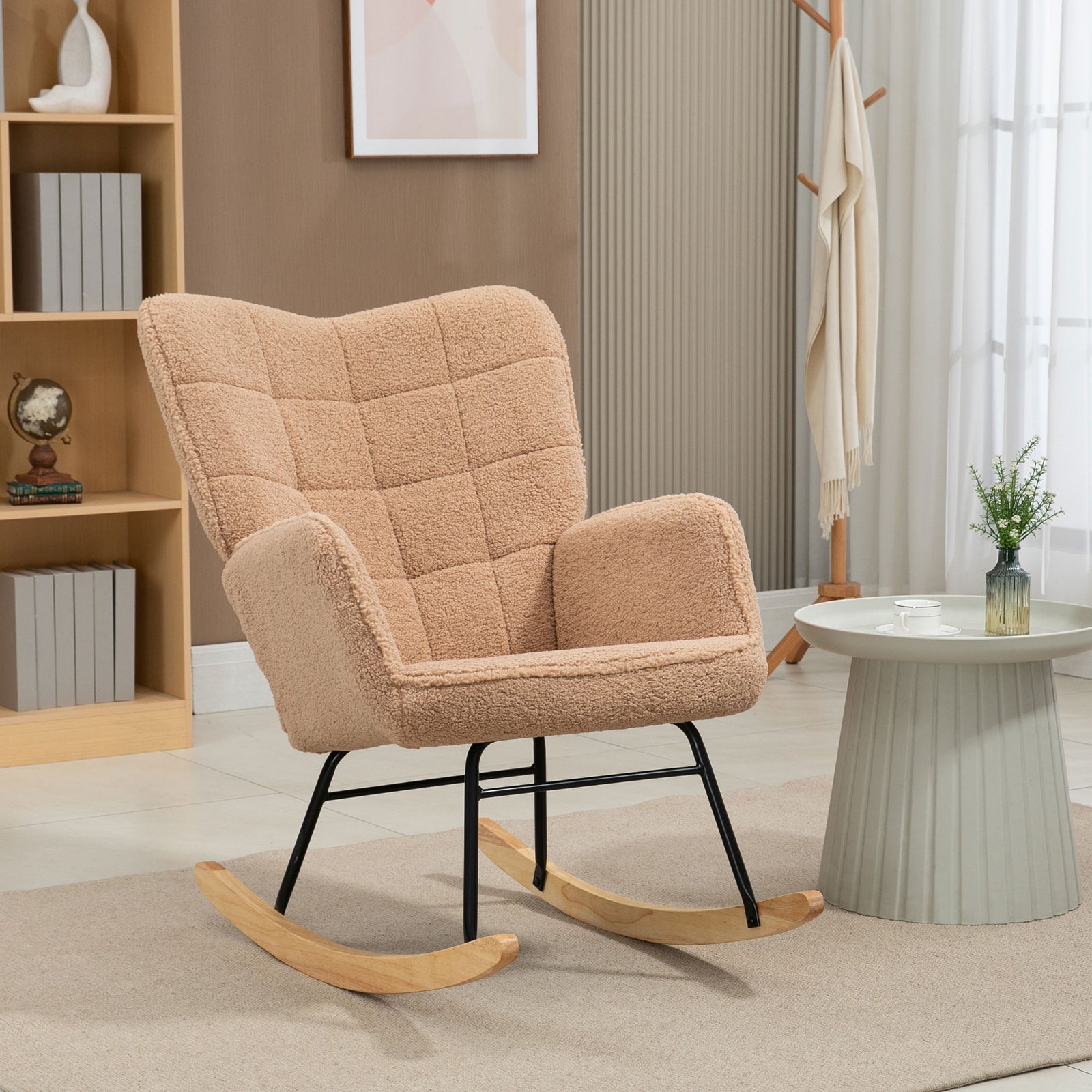 Wingback Rocking Chair For Nursing W/ Steel Frame | One Size | Brown