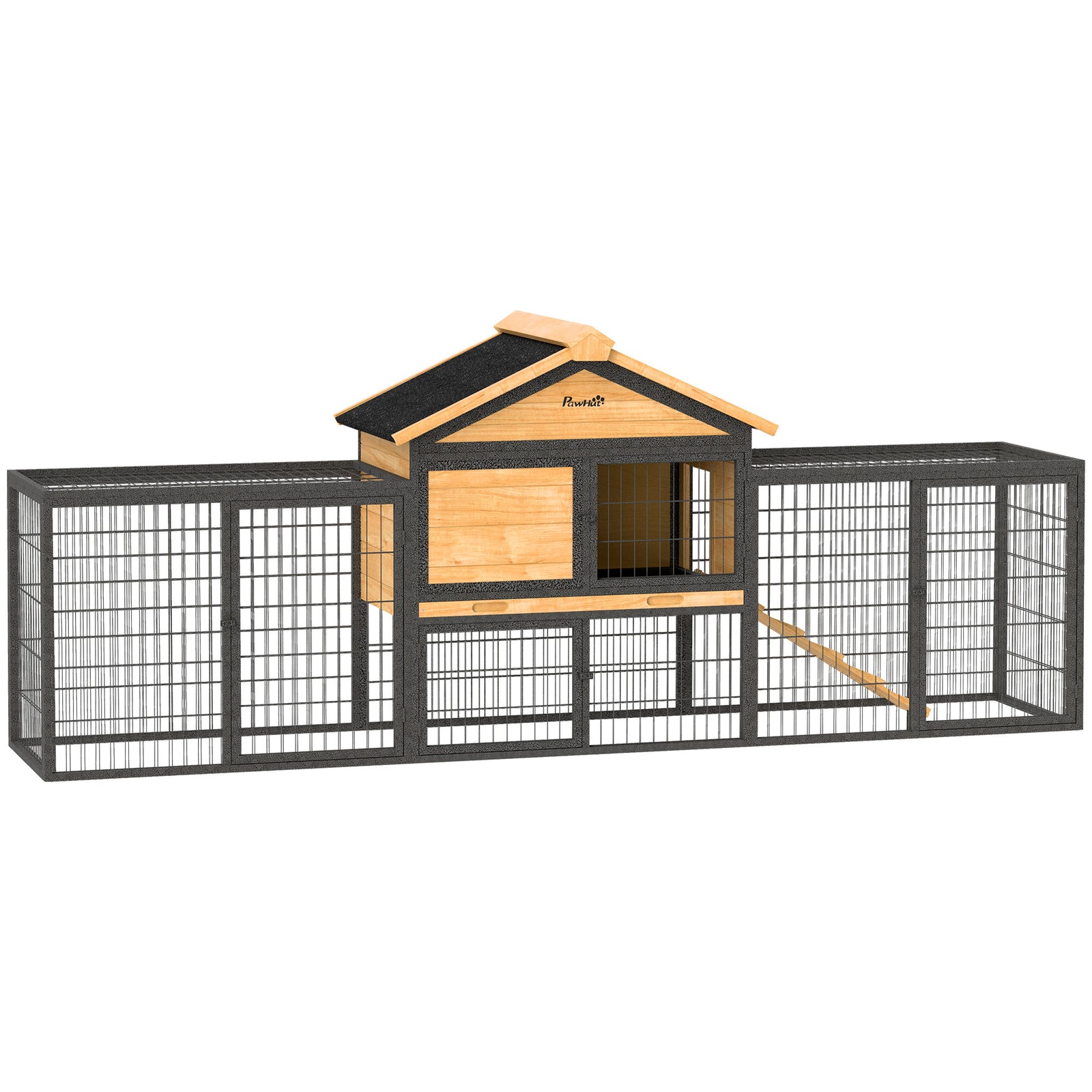 Wooden Rabbit Hutch Outdoor, Guinea Pig Hutch With Steel Run, Removable Tray