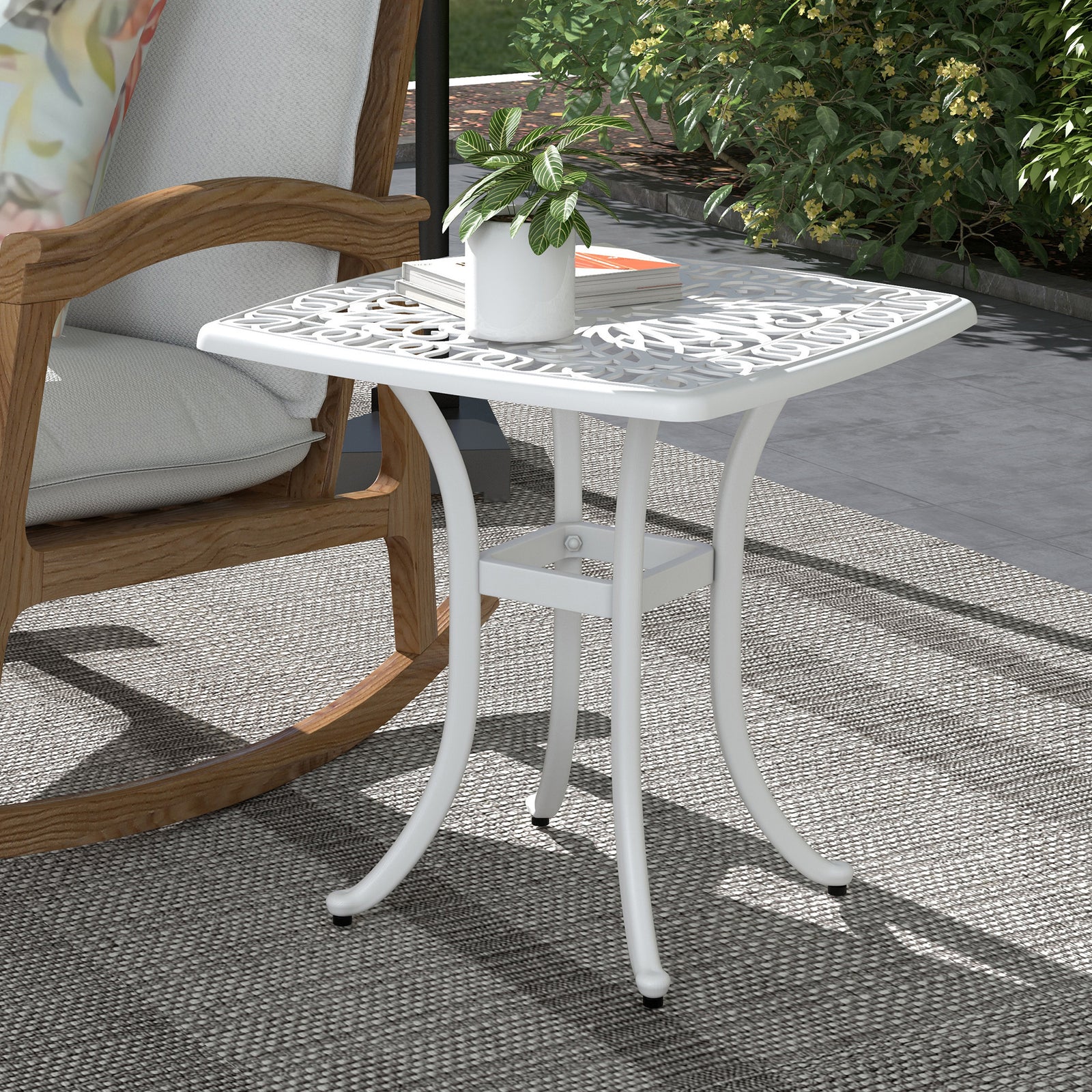 Cast Aluminium Bistro Table W/ Umbrella Hole | White