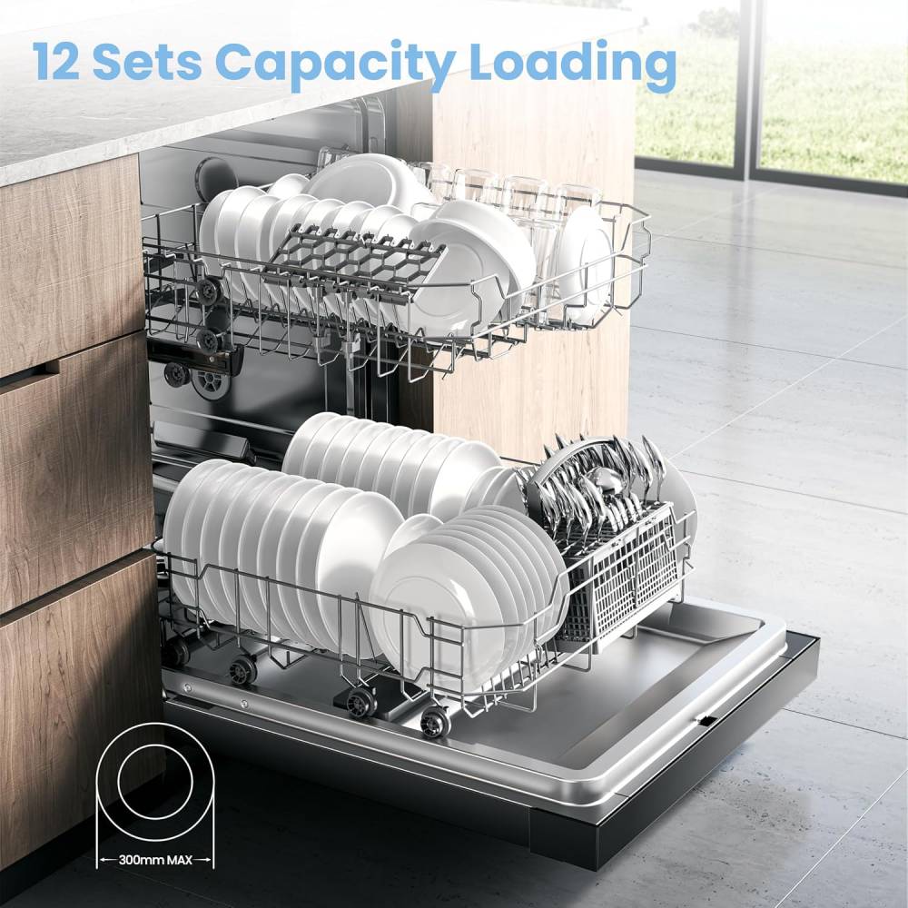 Black Freestanding Dishwasher With 12 Place Settings & 6 Washing Programs