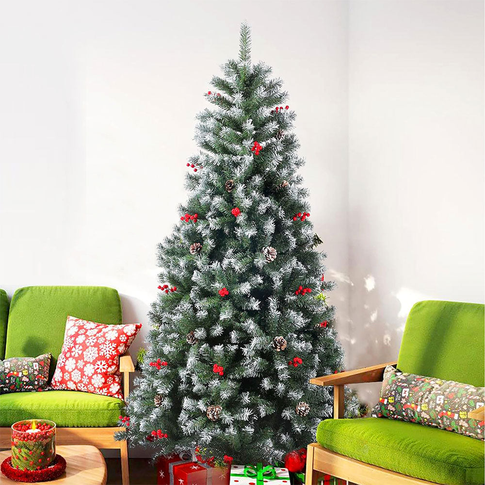 Snow Flocked Christmas Tree With Foldable Metal Stand | 7ft | Green