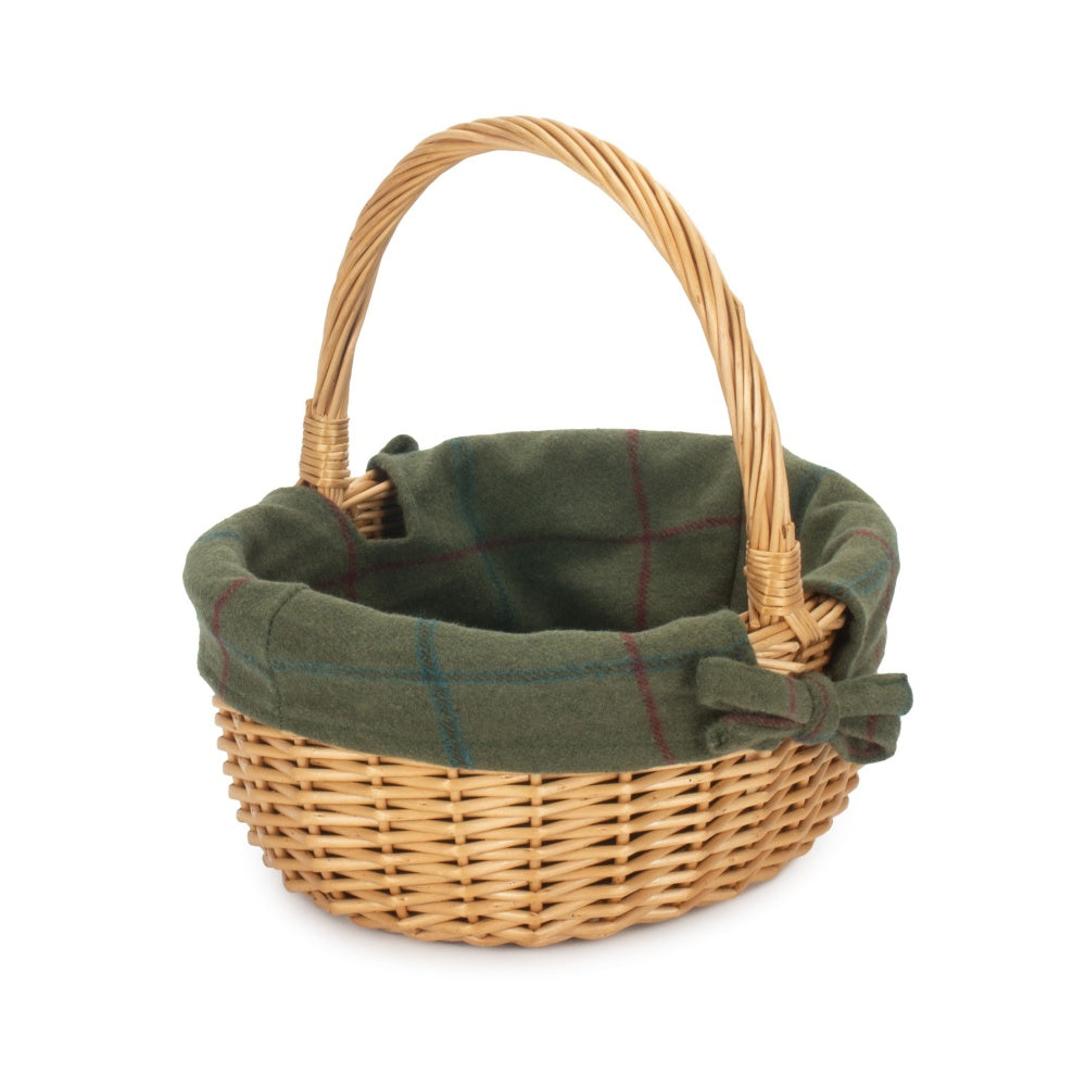 Wicker Shopping Basket Buff Willow Oval Shopper | Forest Green