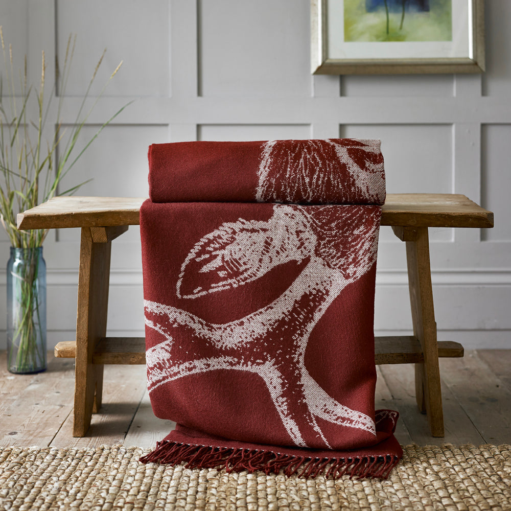 Stag Tartan Faux Cashmere Large Throw | Burgundy